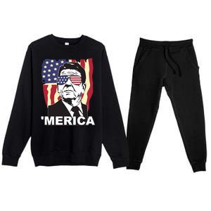 Merica Ronald Reagan Funny Usa Stars And Strips Proud American Premium Crewneck Sweatsuit Set