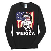 Merica Ronald Reagan Funny Usa Stars And Strips Proud American Tall Long Sleeve T-Shirt