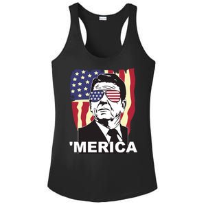 Merica Ronald Reagan Funny Usa Stars And Strips Proud American Ladies PosiCharge Competitor Racerback Tank