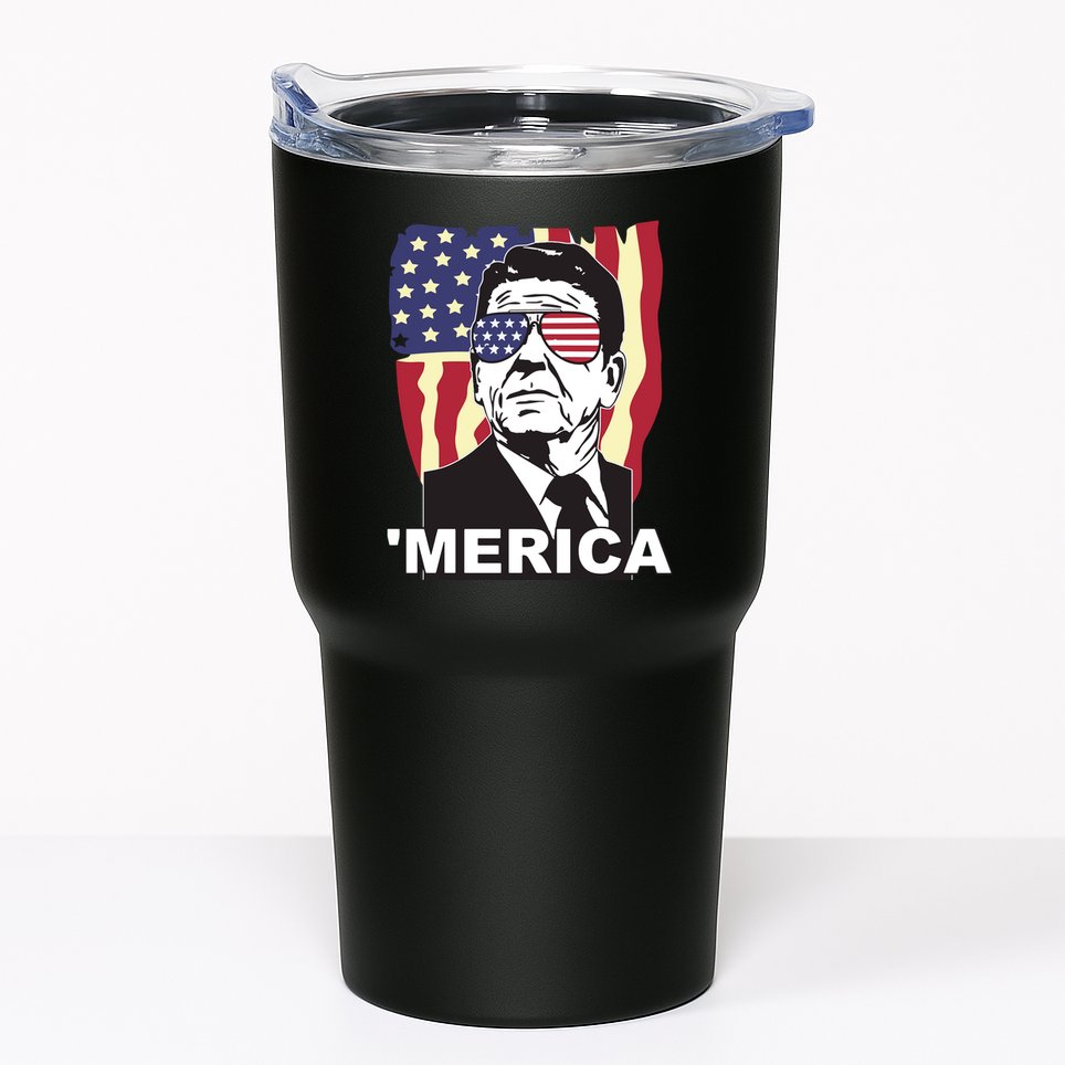 Merica Ronald Reagan Funny Usa Stars And Strips Proud American Tumbler