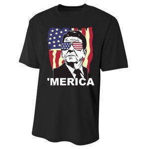 Merica Ronald Reagan Funny Usa Stars And Strips Proud American Performance Sprint T-Shirt