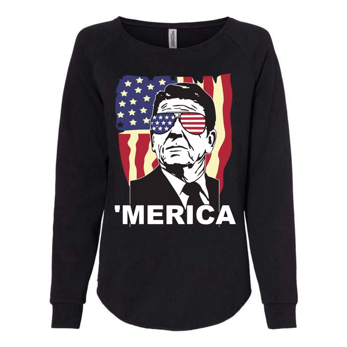 Merica Ronald Reagan Funny Usa Stars And Strips Proud American Womens California Wash Sweatshirt