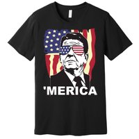 Merica Ronald Reagan Funny Usa Stars And Strips Proud American Premium T-Shirt