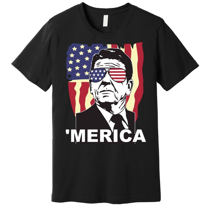 Merica Ronald Reagan Funny Usa Stars And Strips Proud American Premium T-Shirt