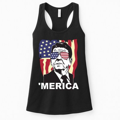 Merica Ronald Reagan Funny Usa Stars And Strips Proud American Womens Tank Top