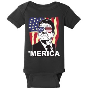 Merica Ronald Reagan Funny Usa Stars And Strips Proud American Baby Bodysuit