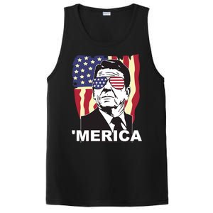 Merica Ronald Reagan Funny Usa Stars And Strips Proud American PosiCharge Competitor Tank