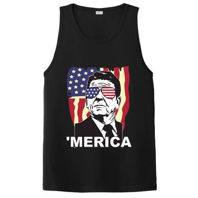 Merica Ronald Reagan Funny Usa Stars And Strips Proud American PosiCharge Competitor Tank