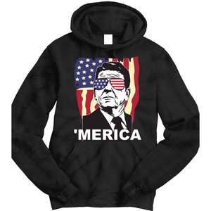 Merica Ronald Reagan Funny Usa Stars And Strips Proud American Tie Dye Hoodie