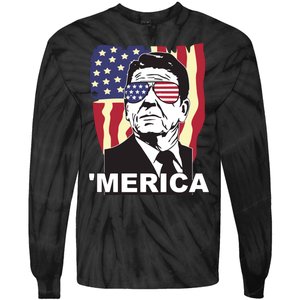 Merica Ronald Reagan Funny Usa Stars And Strips Proud American Tie-Dye Long Sleeve Shirt