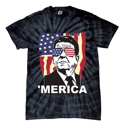Merica Ronald Reagan Funny Usa Stars And Strips Proud American Tie-Dye T-Shirt