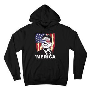 Merica Ronald Reagan Funny Usa Stars And Strips Proud American Tall Hoodie