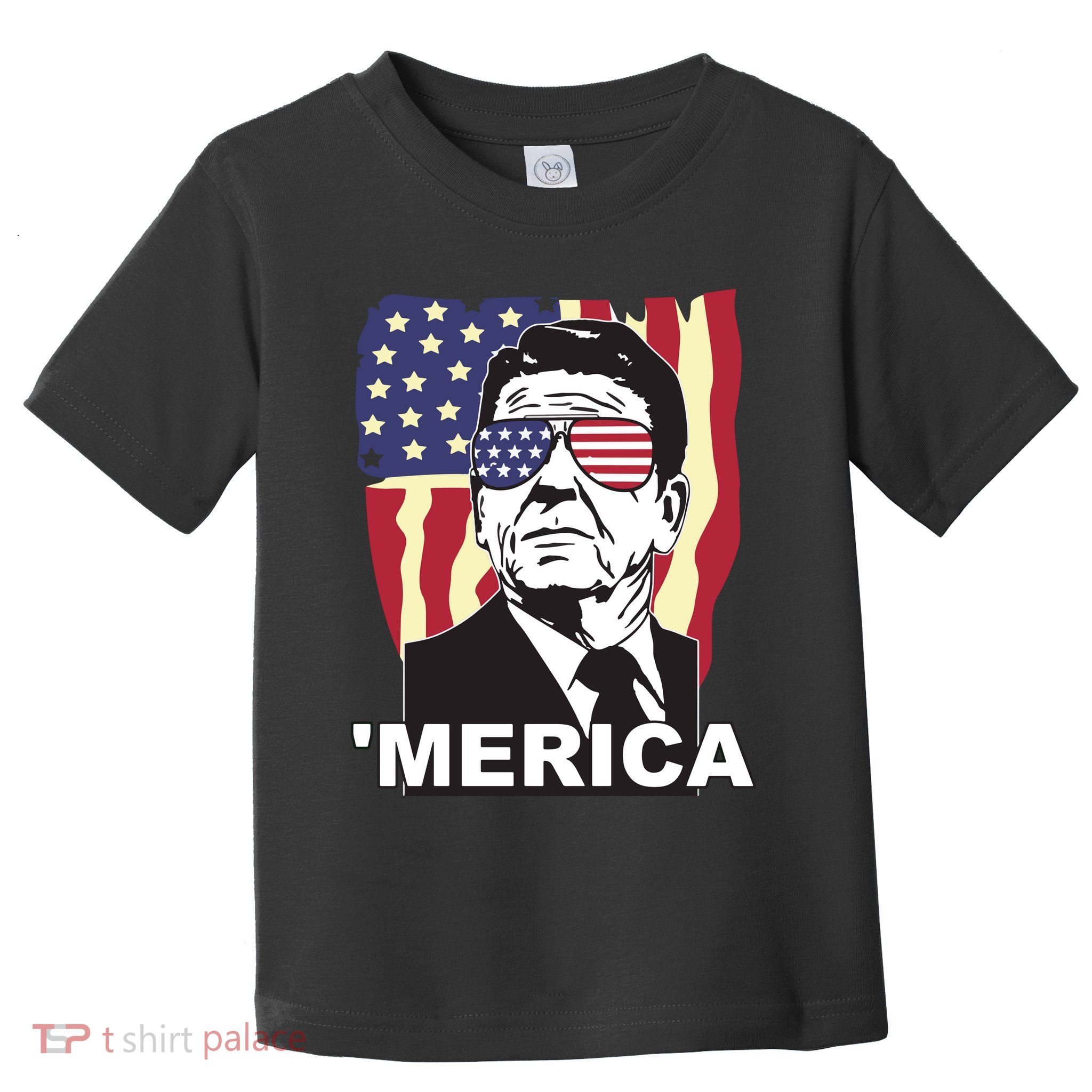 Merica Ronald Reagan Funny Usa Stars And Strips Proud American Toddler T-Shirt