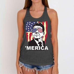 Merica Ronald Reagan Funny Usa Stars And Strips Proud American Women's Knotted Racerback Tank