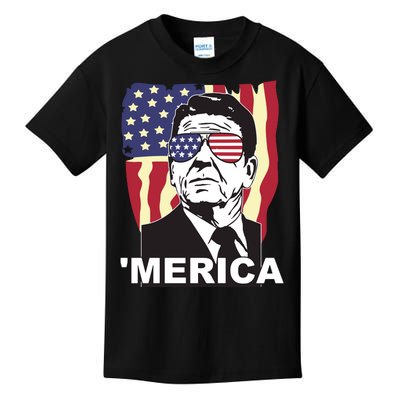 Merica Ronald Reagan Funny Usa Stars And Strips Proud American Kids T-Shirt