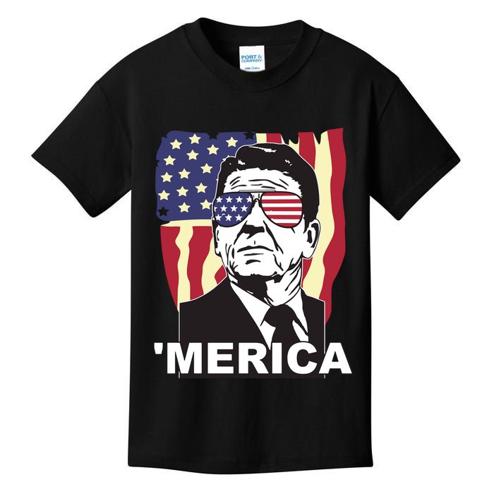 Merica Ronald Reagan Funny Usa Stars And Strips Proud American Kids T-Shirt