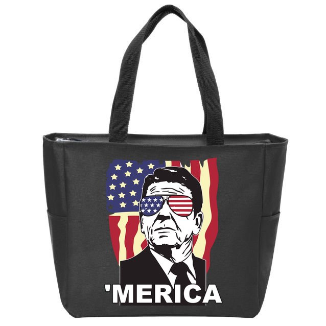 Merica Ronald Reagan Funny Usa Stars And Strips Proud American Zip Tote Bag