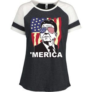 Merica Ronald Reagan Funny Usa Stars And Strips Proud American Enza Ladies Jersey Colorblock Tee