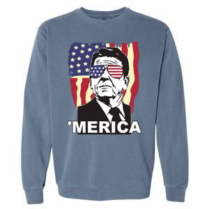 Merica Ronald Reagan Funny Usa Stars And Strips Proud American Garment-Dyed Sweatshirt