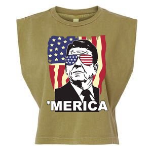 Merica Ronald Reagan Funny Usa Stars And Strips Proud American Garment-Dyed Women's Muscle Tee