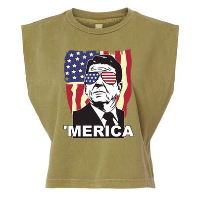 Merica Ronald Reagan Funny Usa Stars And Strips Proud American Garment-Dyed Women's Muscle Tee