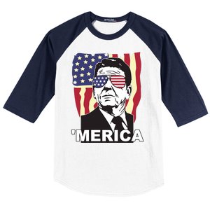 Merica Ronald Reagan Funny Usa Stars And Strips Proud American Baseball Sleeve Shirt