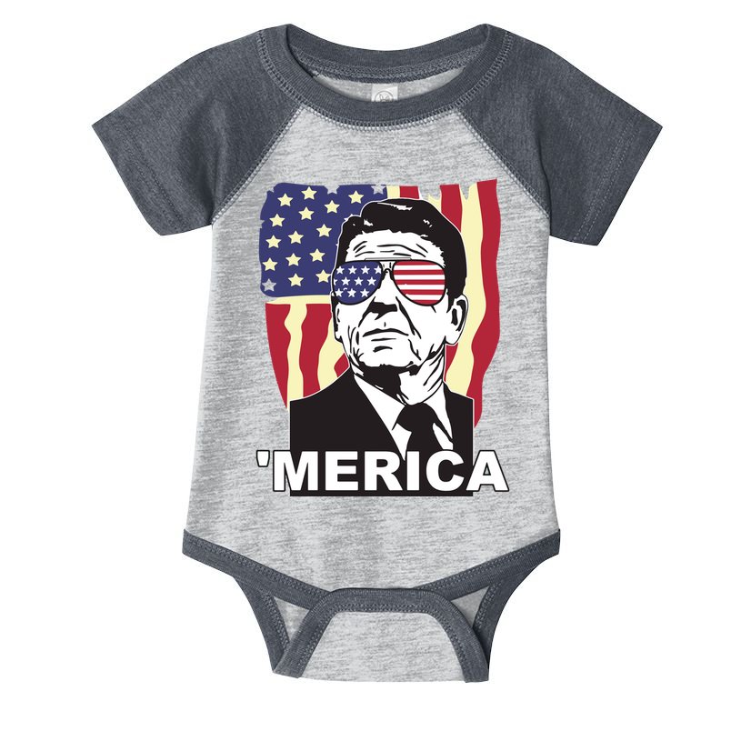 Merica Ronald Reagan Funny Usa Stars And Strips Proud American Infant Baby Jersey Bodysuit