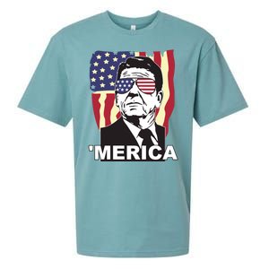 Merica Ronald Reagan Funny Usa Stars And Strips Proud American Sueded Cloud Jersey T-Shirt