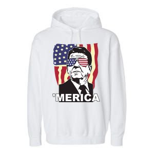 Merica Ronald Reagan Funny Usa Stars And Strips Proud American Garment-Dyed Fleece Hoodie