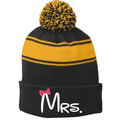 Mrs. Bow Tie Cute Matching Couples Stripe Pom Pom Beanie