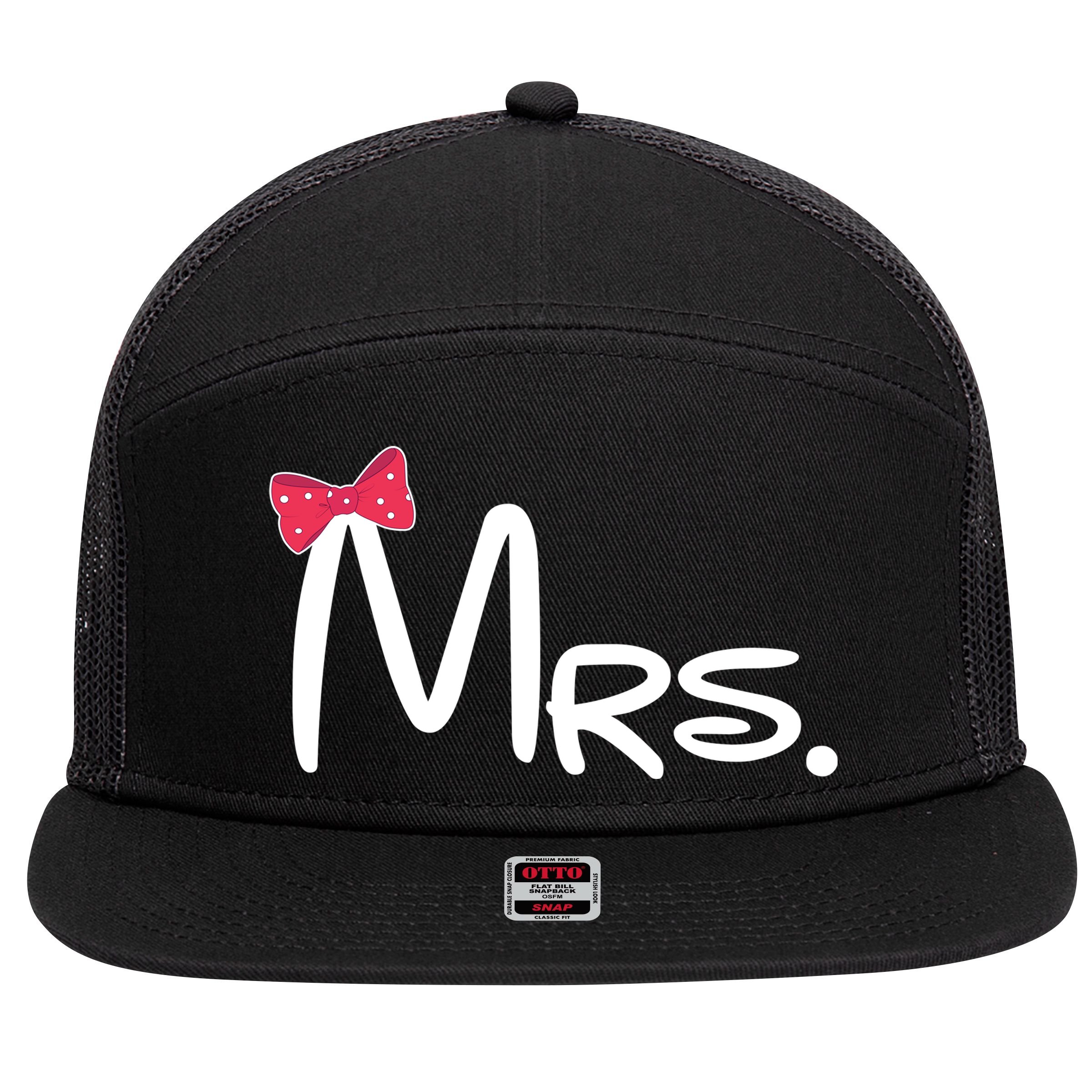 Mrs. Bow Tie Cute Matching Couples 7 Panel Mesh Trucker Snapback Hat