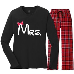 Mrs. Bow Tie Cute Matching Couples Women's Long Sleeve Flannel Pajama Set 