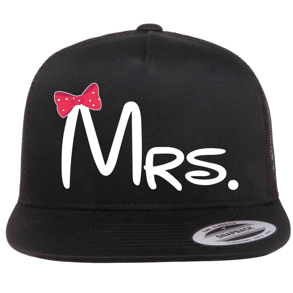 Mrs. Bow Tie Cute Matching Couples Flat Bill Trucker Hat