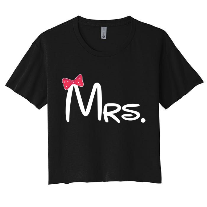 Mrs. Bow Tie Cute Matching Couples Women's Crop Top Tee