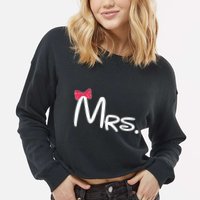 Mrs. Bow Tie Cute Matching Couples Cropped Pullover Crew