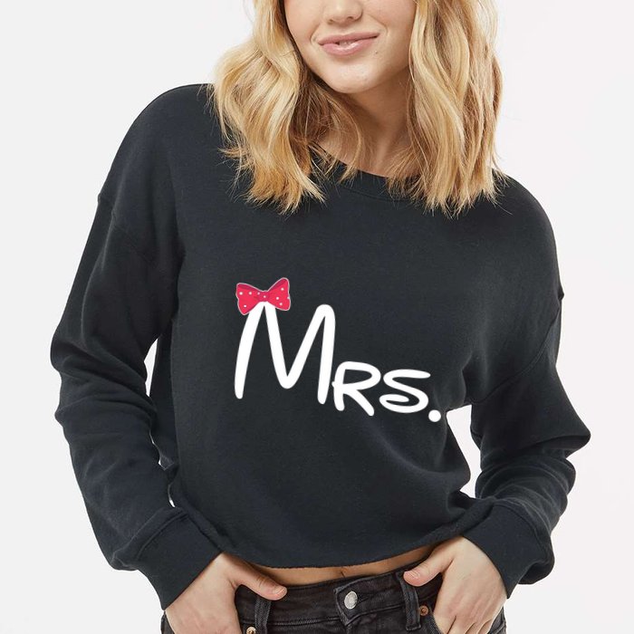 Mrs. Bow Tie Cute Matching Couples Cropped Pullover Crew