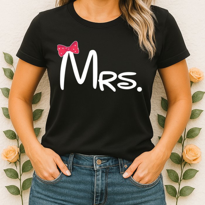 Mrs. Bow Tie Cute Matching Couples Womens T-Shirt