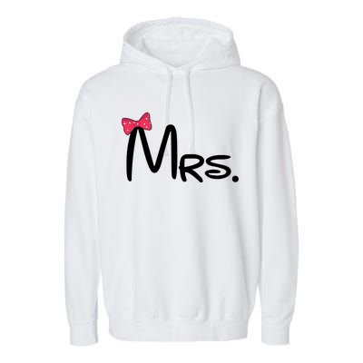 Mrs. Bow Tie Cute Matching Couples Garment-Dyed Fleece Hoodie