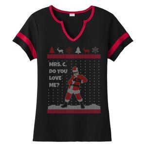 Mrs. C Do You Love Me Ugly Christmas Sweater Ladies Halftime Notch Neck Tee