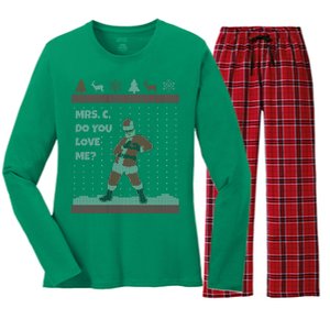 Mrs. C Do You Love Me Ugly Christmas Sweater Women's Long Sleeve Flannel Pajama Set 