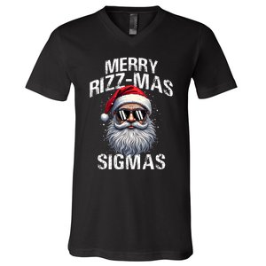 Merry Rizzmas Sigmas Gen Alpha Funny Christmas Santa Claus V-Neck T-Shirt