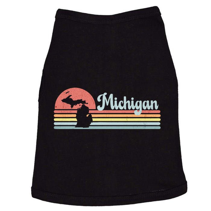 Michigan Retro Sunset Vacation Souvenir State Silhouette Doggie Tank