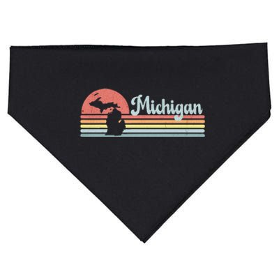 Michigan Retro Sunset Vacation Souvenir State Silhouette USA-Made Doggie Bandana