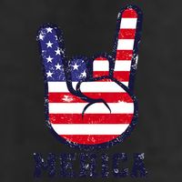 Merica Rock Sign 4th Of July American USA Flag Patriotic 7 Panel Mesh Trucker Snapback Hat