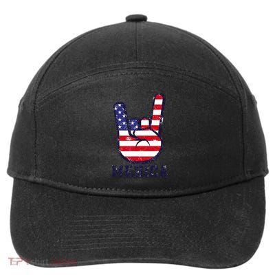 Merica Rock Sign 4th Of July American USA Flag Patriotic 7-Panel Snapback Hat