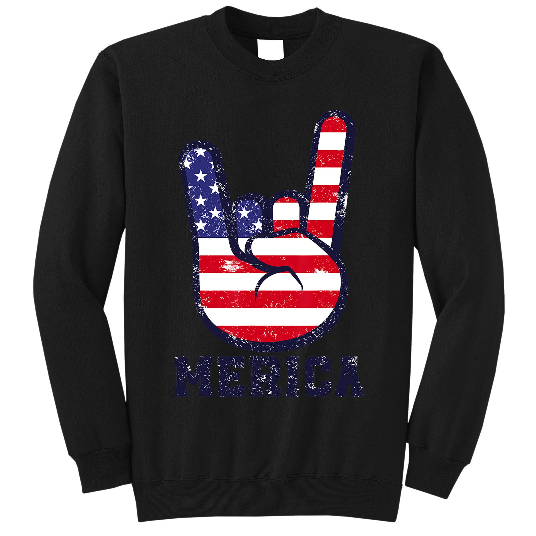 Merica Rock Sign 4th Of July American USA Flag Patriotic Tall Sweatshirt