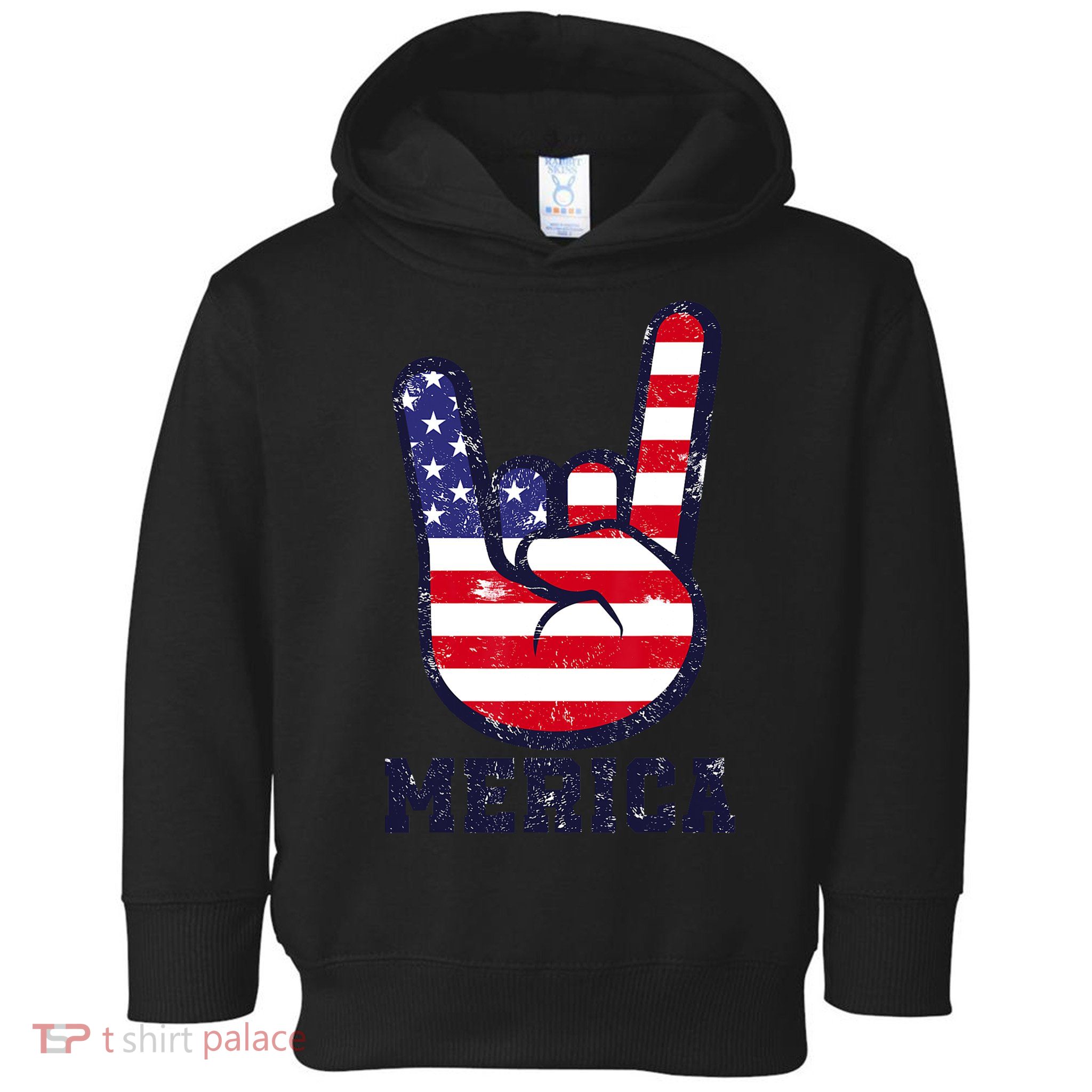 Merica Rock Sign 4th Of July American USA Flag Patriotic Toddler Hoodie