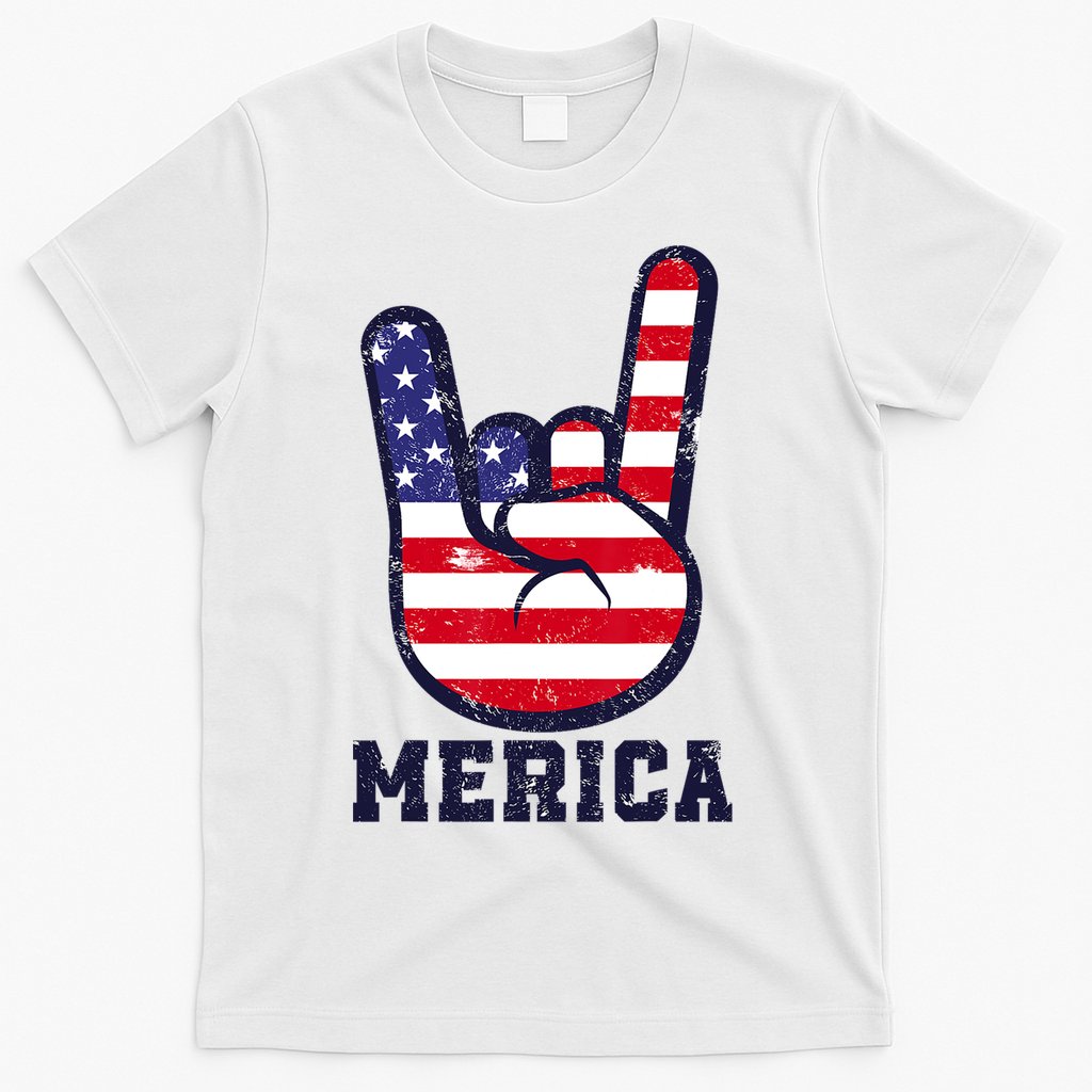 Merica Rock Sign 4th Of July American USA Flag Patriotic T-Shirt