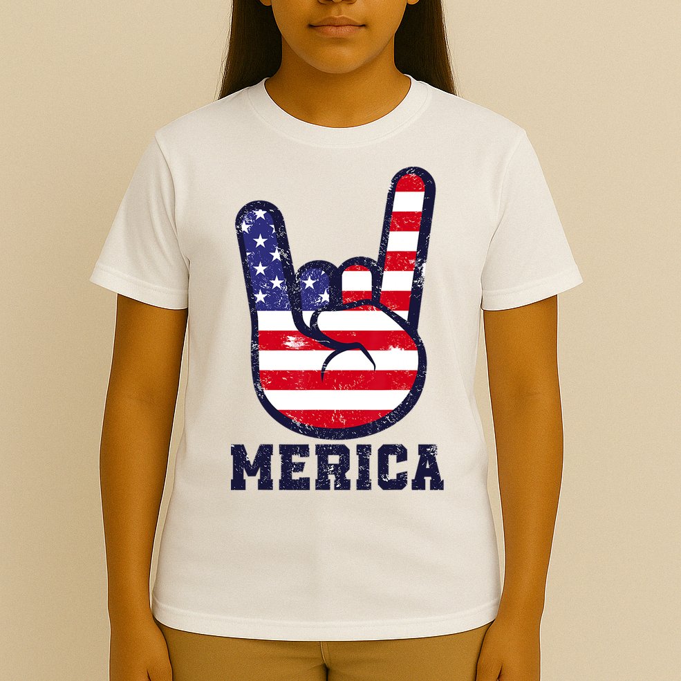 Merica Rock Sign 4th Of July American USA Flag Patriotic T-Shirt