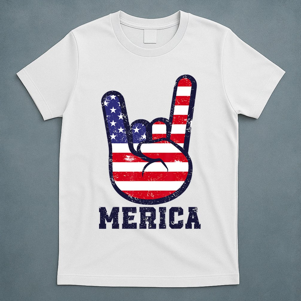 Merica Rock Sign 4th Of July American USA Flag Patriotic T-Shirt